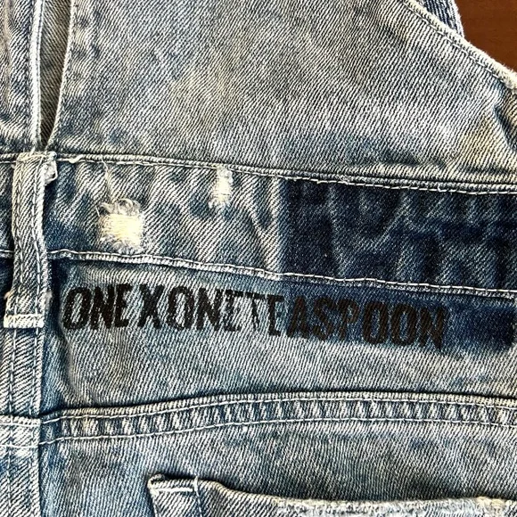ONE TEASPOON Revolve Denim Overalls Distressed Cropped Ankle Blue Jean Size 28 - Picture 8 of 11